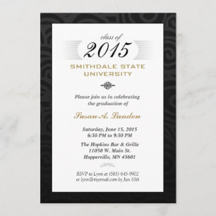 Black White & Gold (for her) Elegant Grad Invite