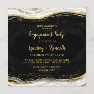 Black White & Gold Geode Agate Engagement Party Invitation