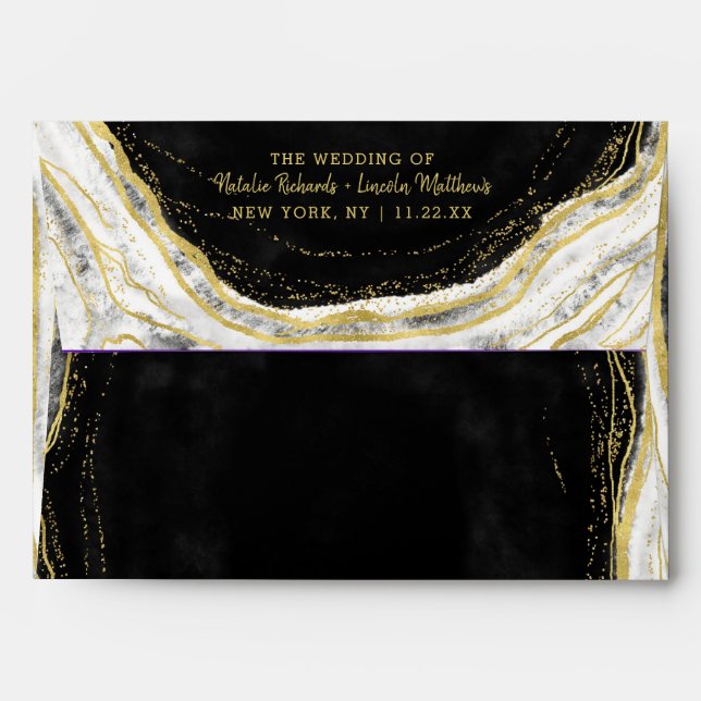 Black White & Gold Geode Agate Monogram Wedding Envelope (Back (Top Flap))