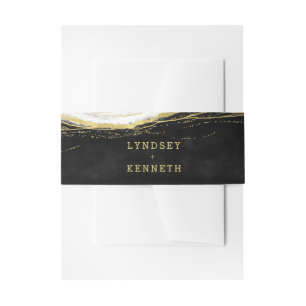 Black White & Gold Geode Agate Wedding Monogram Invitation Belly Band