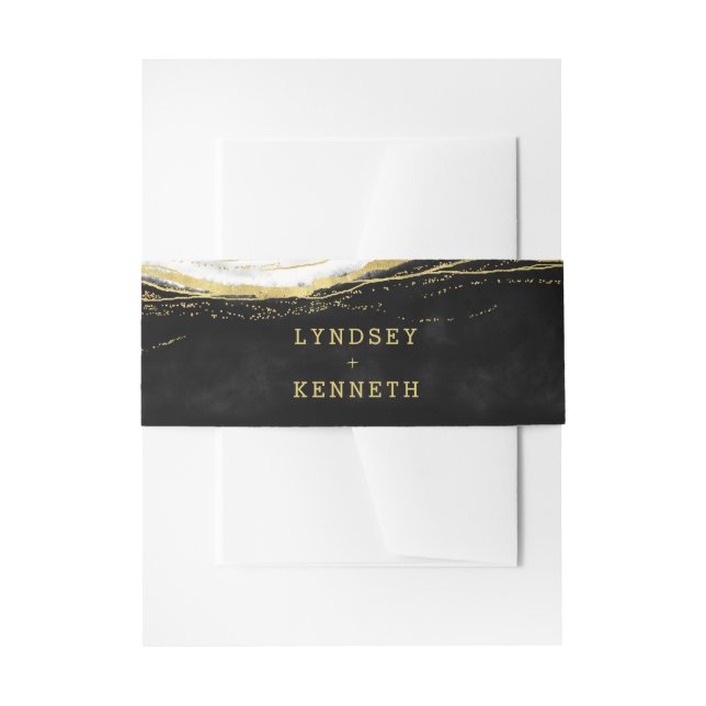 Black White & Gold Geode Agate Wedding Monogram Invitation Belly Band (Front Example)