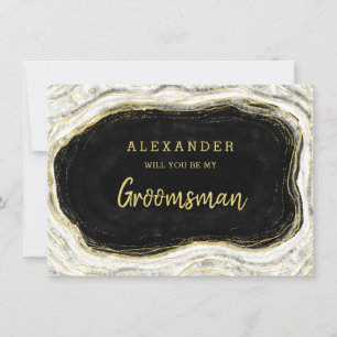 Black White & Gold Geode Groomsman Proposal Card