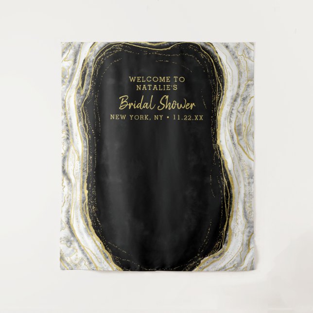 Black White Gold Geode Shower Photo Prop Backdrop Tapestry (Front)