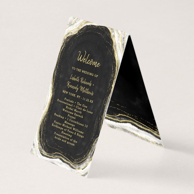 Black White & Gold Geode Wedding Ceremony Program (Front)