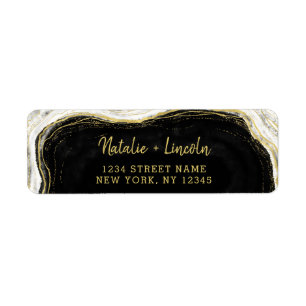 Black White & Gold Geode Wedding Return Address Label