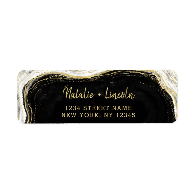 Black White & Gold Geode Wedding Return Address Label (Front)