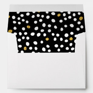 Black, White & Gold Glitter Polka Dots Party Envelope