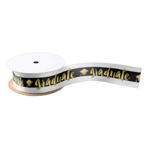 Black White & Gold Graduation Caps Satin Ribbon