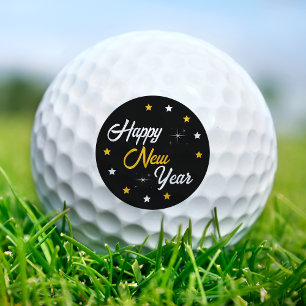 Black White & Gold Happy New Year Golf Balls