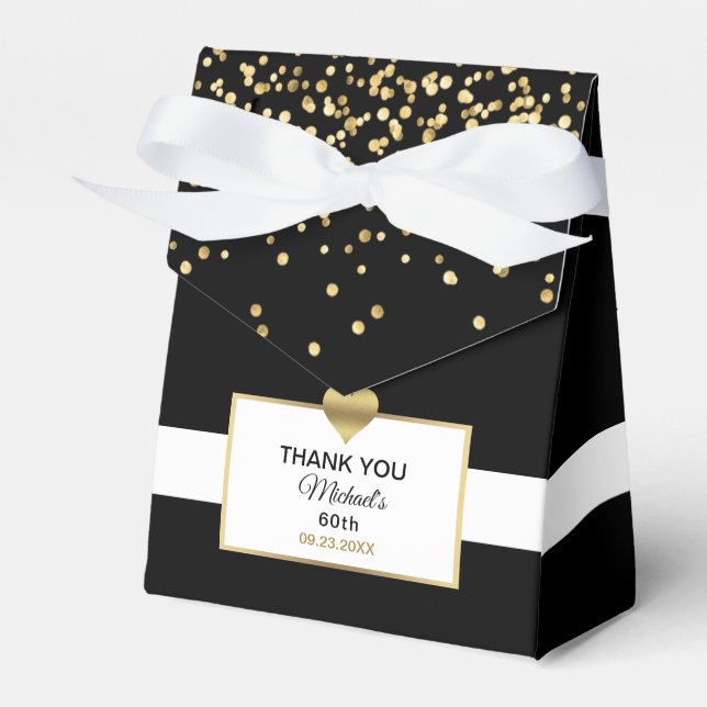 Black White Gold Heart Party Favour Birthday Favour Box (Front Side)
