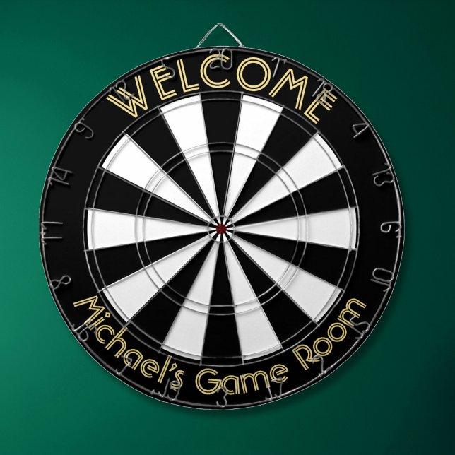 Black White Gold Man Cave Pub Game Night Dorm Room Dartboard (Black White Gold Man Cave Pub Game Night Dorm Room Dart Board)