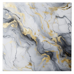 Black White Gold Marble And Alcohol Ink Abstract Ceramic Tile