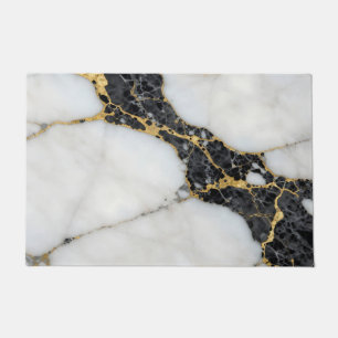 Black White Gold Marble Luxury Doormat