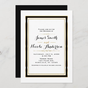 Black White & Gold Minimal Chic Elegant Wedding Invitation