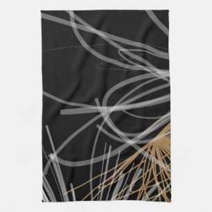Black White & Gold Modern Abstract Ribbons Tea Towel