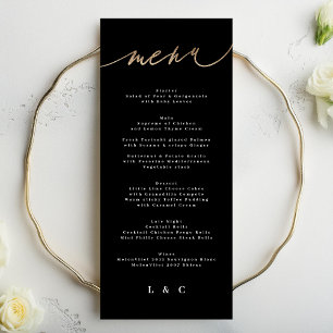 Black White Gold Modern Calligraphy Wedding Menu