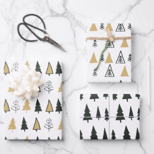Black white gold modern Christmas tree Wrapping Paper Sheet
