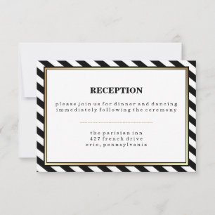 Black White Gold Modern Glam Stripes Reception Invitation