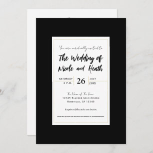 Black White Gold Modern Minimal Elegant Wedding Invitation