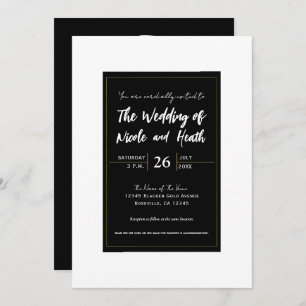 Black White Gold Modern Minimal Elegant Wedding Invitation