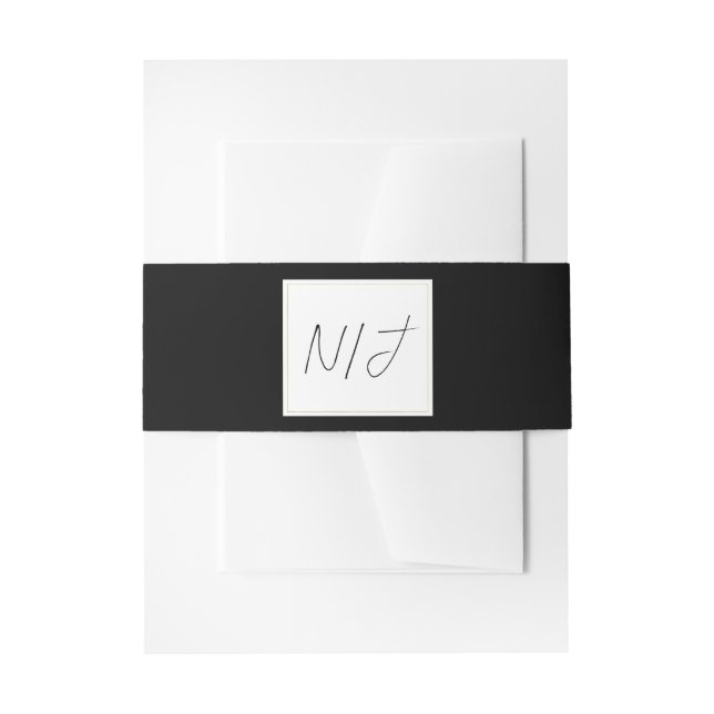 Black White Gold Modern Minimal Elegant Wedding Invitation Belly Band (Front Example)