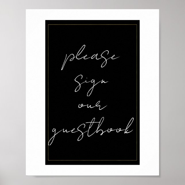 Black White Gold Modern Minimal Guestbook Sign (Front)