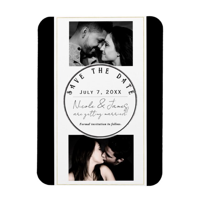 Black White Gold Modern Minimal Save the Date Magnet (Vertical)