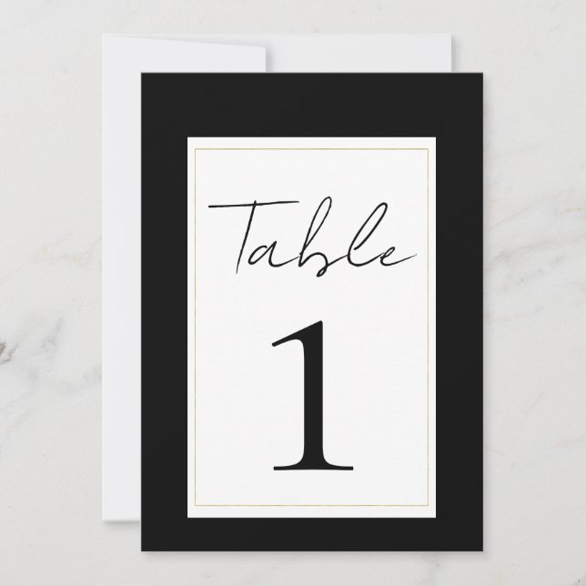Black White Gold Modern Minimal Table Number (Front)