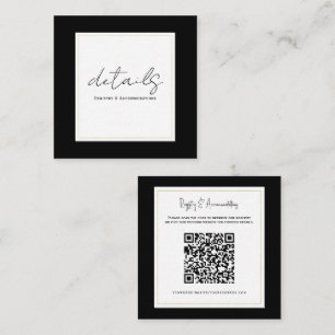 Black White Gold Modern Minimal Wedding Details  Square Business Card