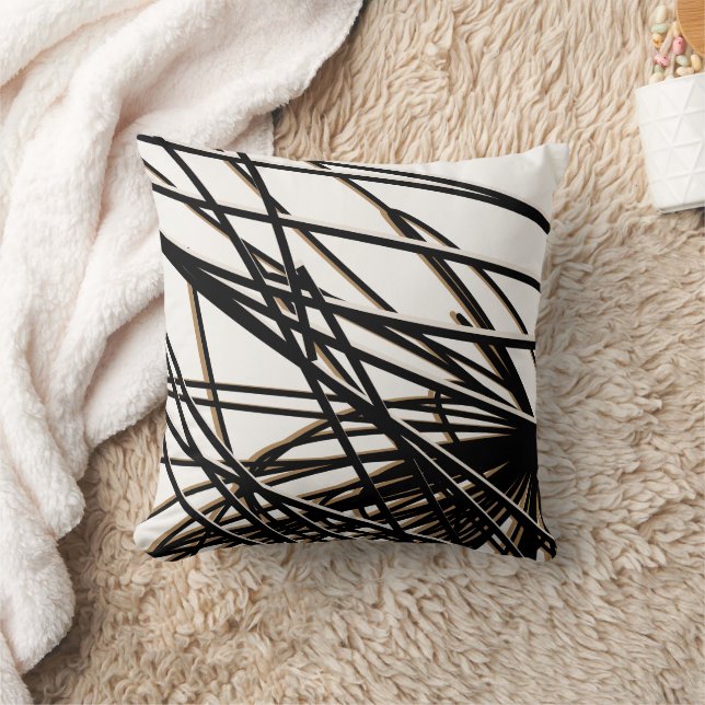 Black White & Gold Modern Stylish Abstract Cushion (Blanket)