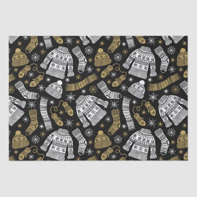 Black White Gold Modern Winter Clothing Tissue Paper (Front)