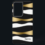 Black White & Gold Modern Zebra pattern Samsung Galaxy Case<br><div class="desc">Modern black white and gold abstract stylised zebra stripes.</div>