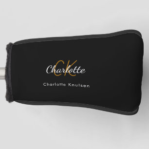 Black white gold monogram initials name golf head cover