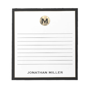 Black White Gold Monogram Lined Notepad