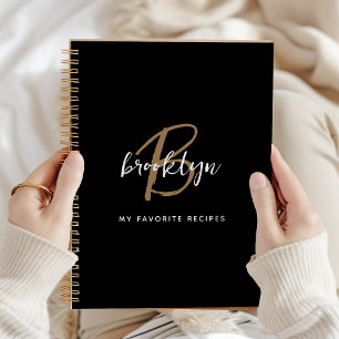 Black White Gold Monogram Recipe Book