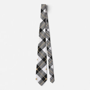 Black White Gold Plaid Men's Tie