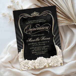 Black White Gold Quinceañera Invitation