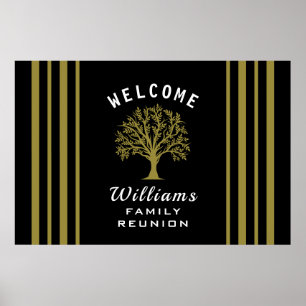 Black White Gold Road Trip Family Reunion Tree Poster