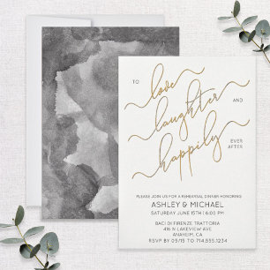 Black White Gold Script Rehearsal Dinner Invite