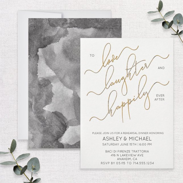 Black White Gold Script Rehearsal Dinner Invite (Creator Uploaded)