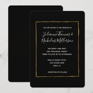 Black White Gold Simple Chic Wedding Invites