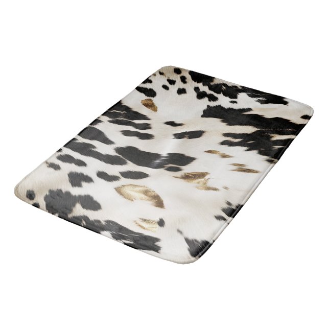 Black White Gold Southwest Cowhide  Bath Mat (Angled)