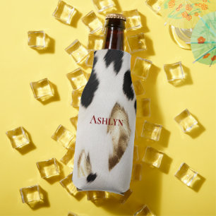 Black White Gold Southwest Cowhide Bottle Cooler