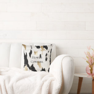 Black White Gold Southwest Cowhide Cushion