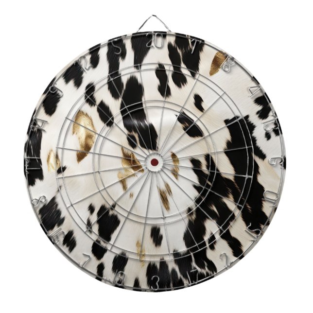 Black White Gold Southwest Cowhide  Dartboard (Front)