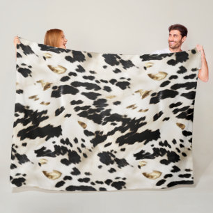 Black White Gold Southwest Cowhide  Fleece Blanket