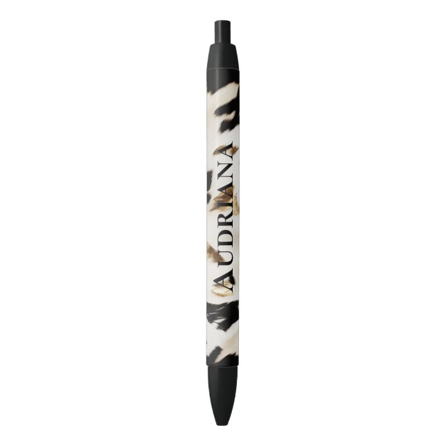 Black White Gold Southwest Cowhide  Ink Pen (Front Vertical)