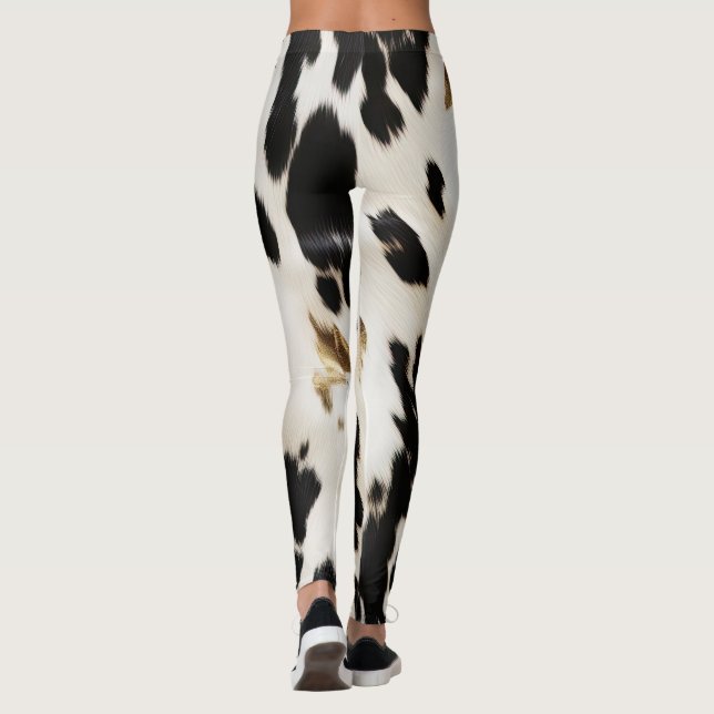 Black White Gold Southwest Cowhide  Leggings (Back)