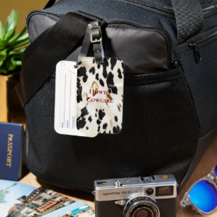 Black White Gold Southwest Cowhide Luggage Tag