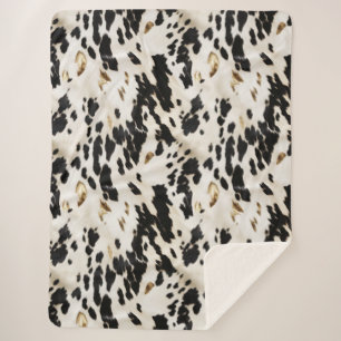 Black White Gold Southwest Cowhide  Sherpa Blanket